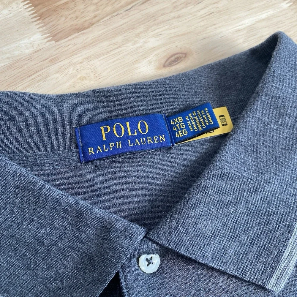 Polo Ralph Lauren Shirt Men's 4XB Big Polo Long Sleeve Pony Gray Rugby NWT